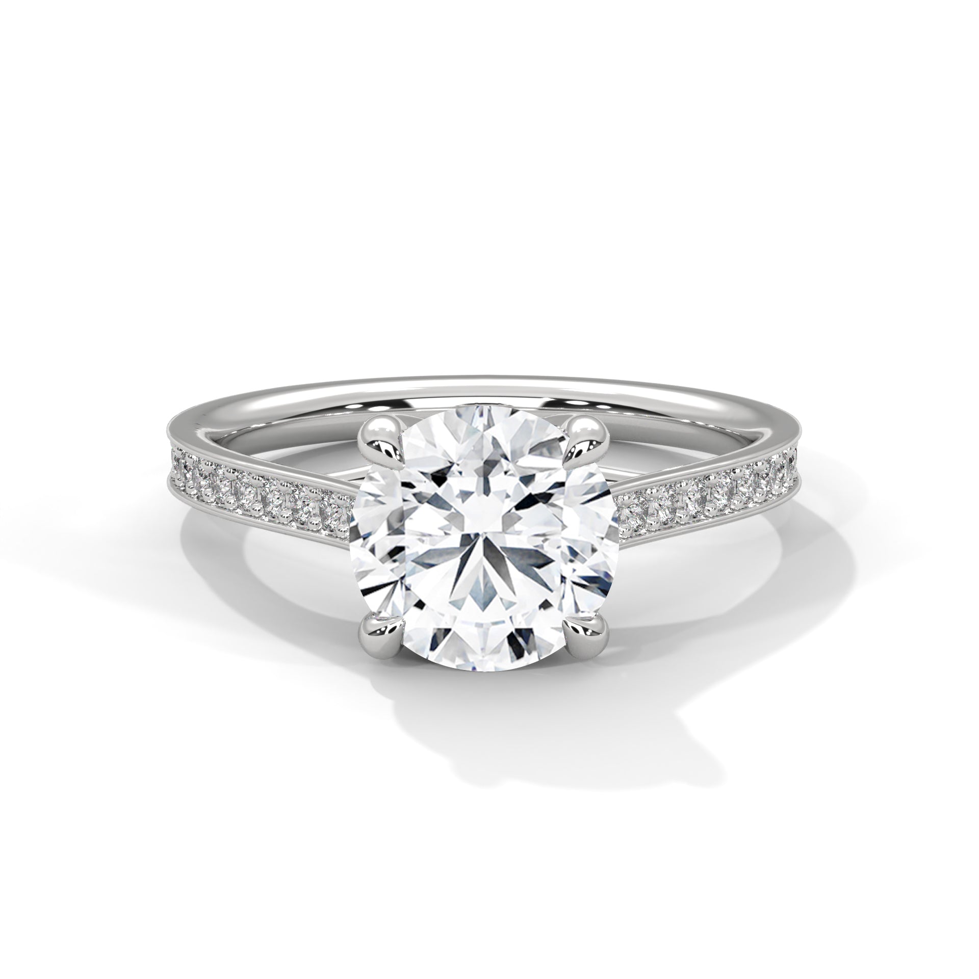 Solitaire Round-Cut Moissanite Engagement Ring with 2ct Center Stone and Pave Accents