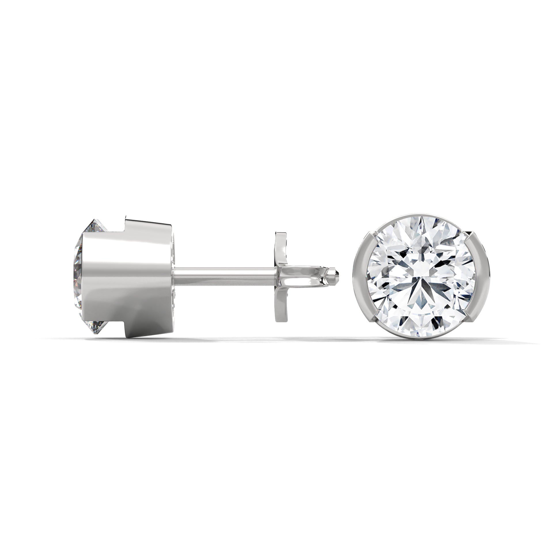 Bezel Set Round Cut Diamond 14K Gold Stud Earrings | 2-6ctw