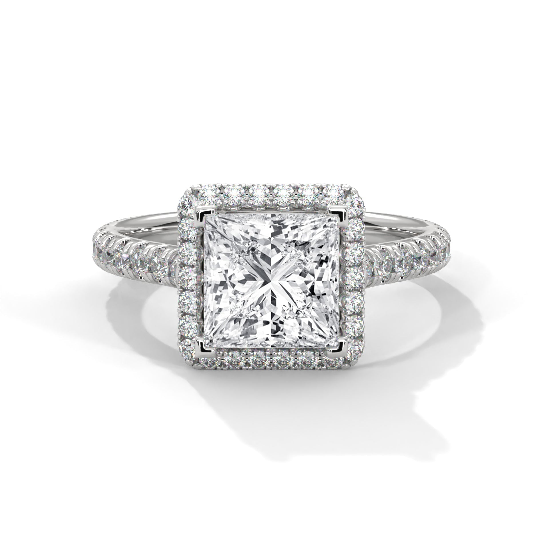 Halo-Pave Engagement Ring with Princess-Cut Diamond and 2ct Lab-Grown Center (F VS1)