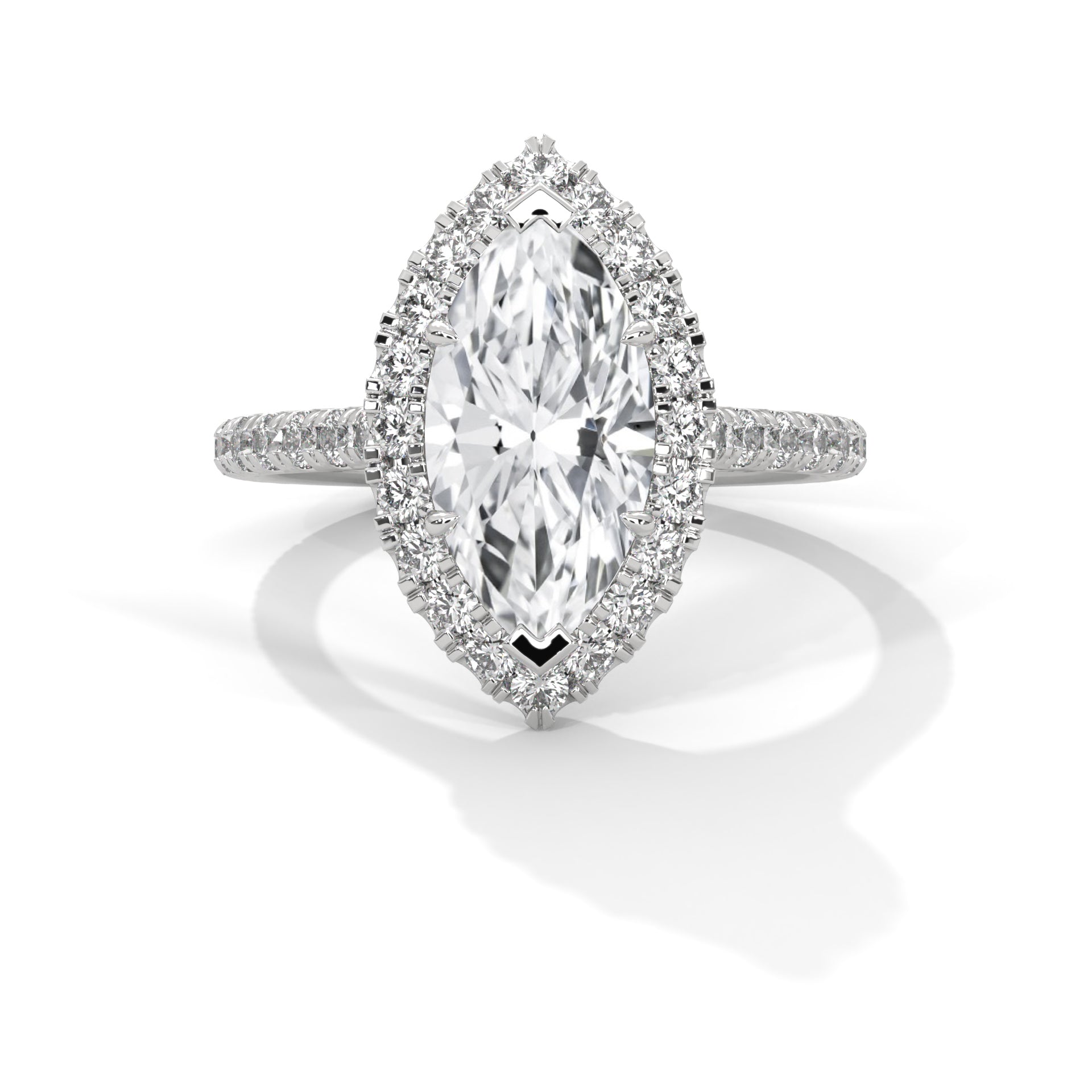 Marquise Halo-Pave Band Engagement Ring with Lab-Grown Diamond ( F VS1)