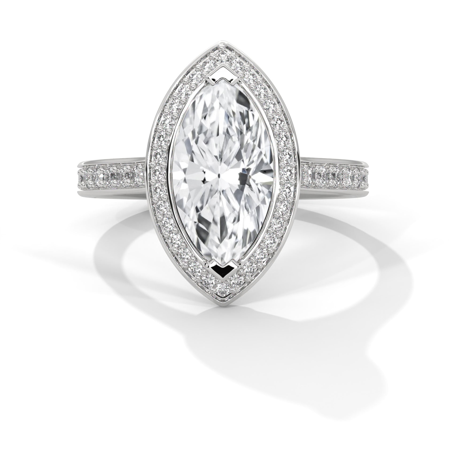 Regal Halo Marquise-Cut Engagement Ring Pave Band and 2ct Lab-Grown Diamond (F VS1)