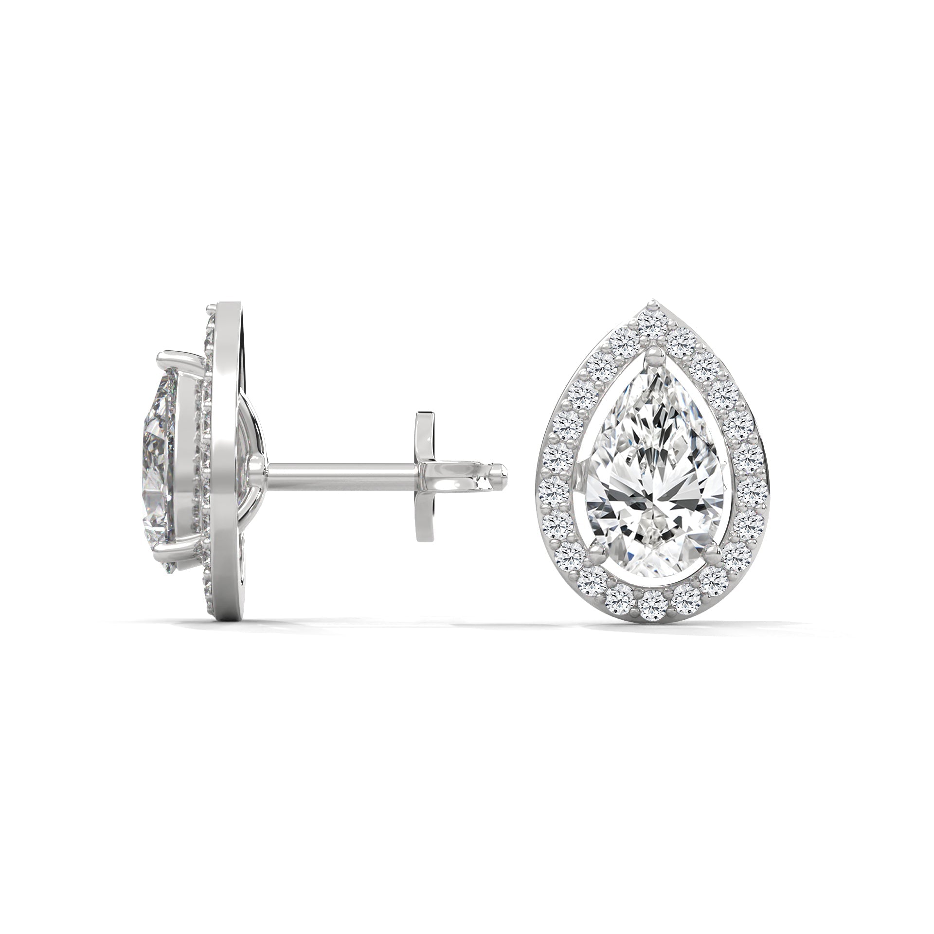 Pear Cut Halo Diamond Stud Earrings | 14K Gold | 2-6 CTW