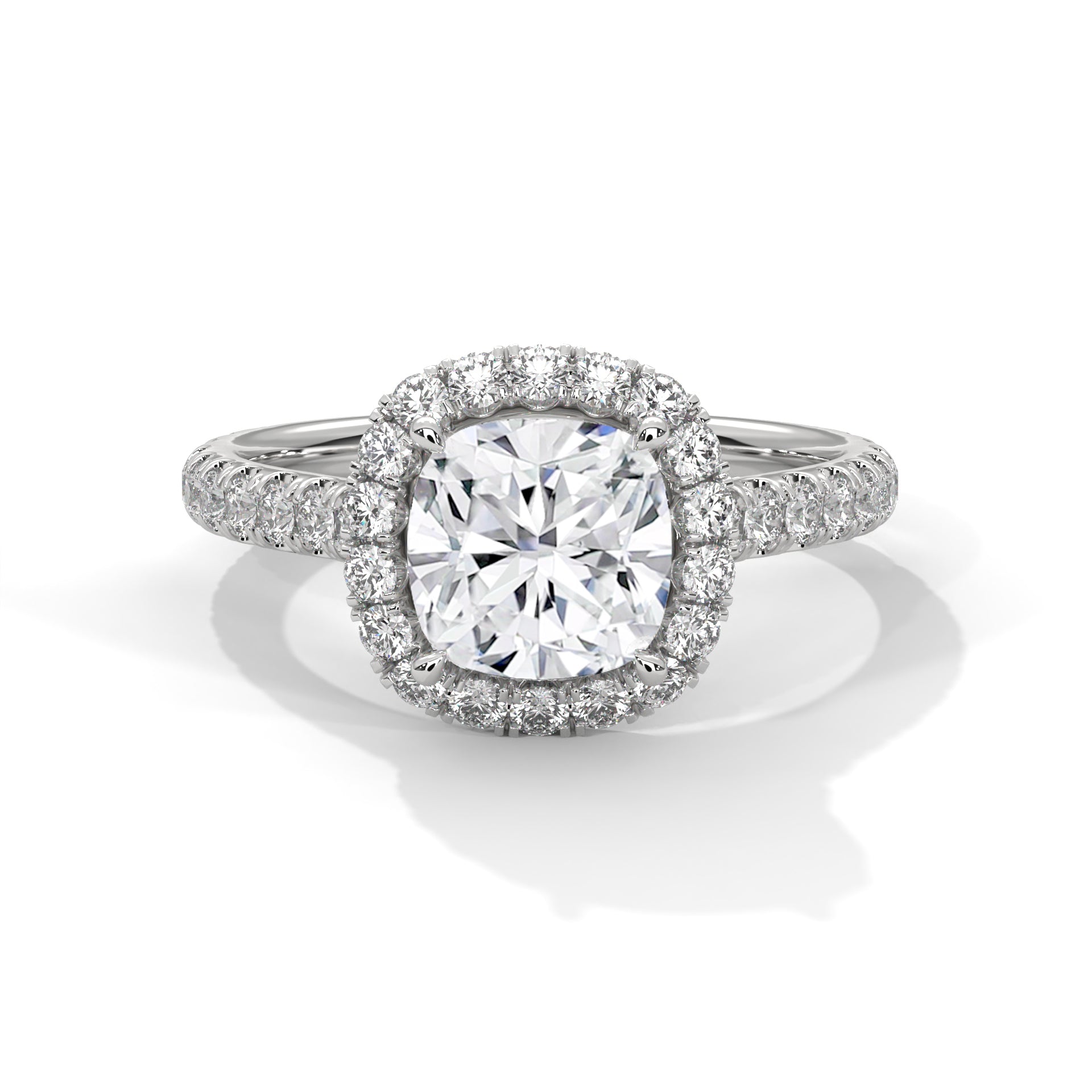 Lustrous Halo 2.61 CTW Cushion-Cut Diamond Engagement Ring | E-VVS2