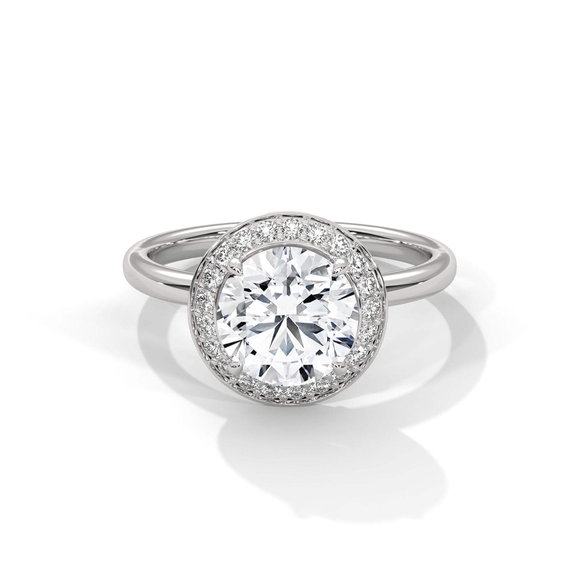 Halo Round-Cut Engagement Ring with 2ct Lab-Grown Diamond (F VS)