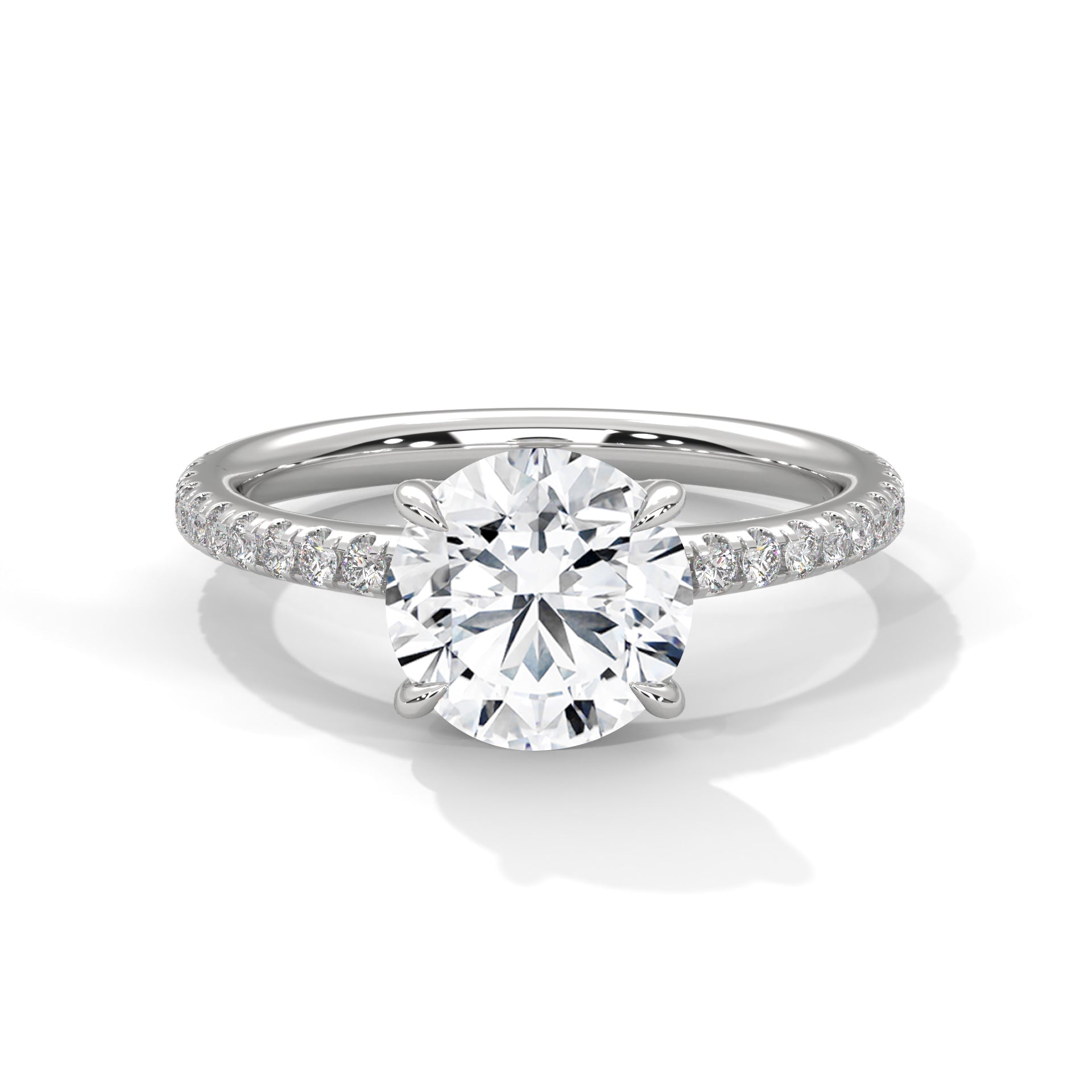 Round Brilliant-Cut Pave Engagement Ring with 2ct Lab-Grown Diamond (F VS1)