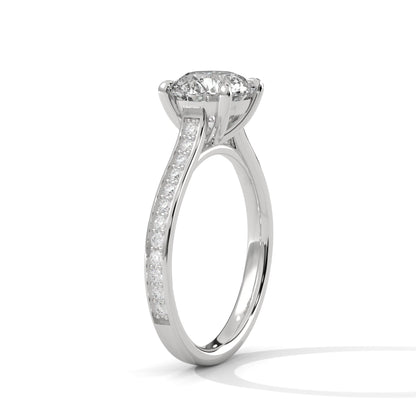 4-Prong Pave Engagement Ring with 2ct Lab-Grown Round Brilliant-Cut Diamond (F VS)