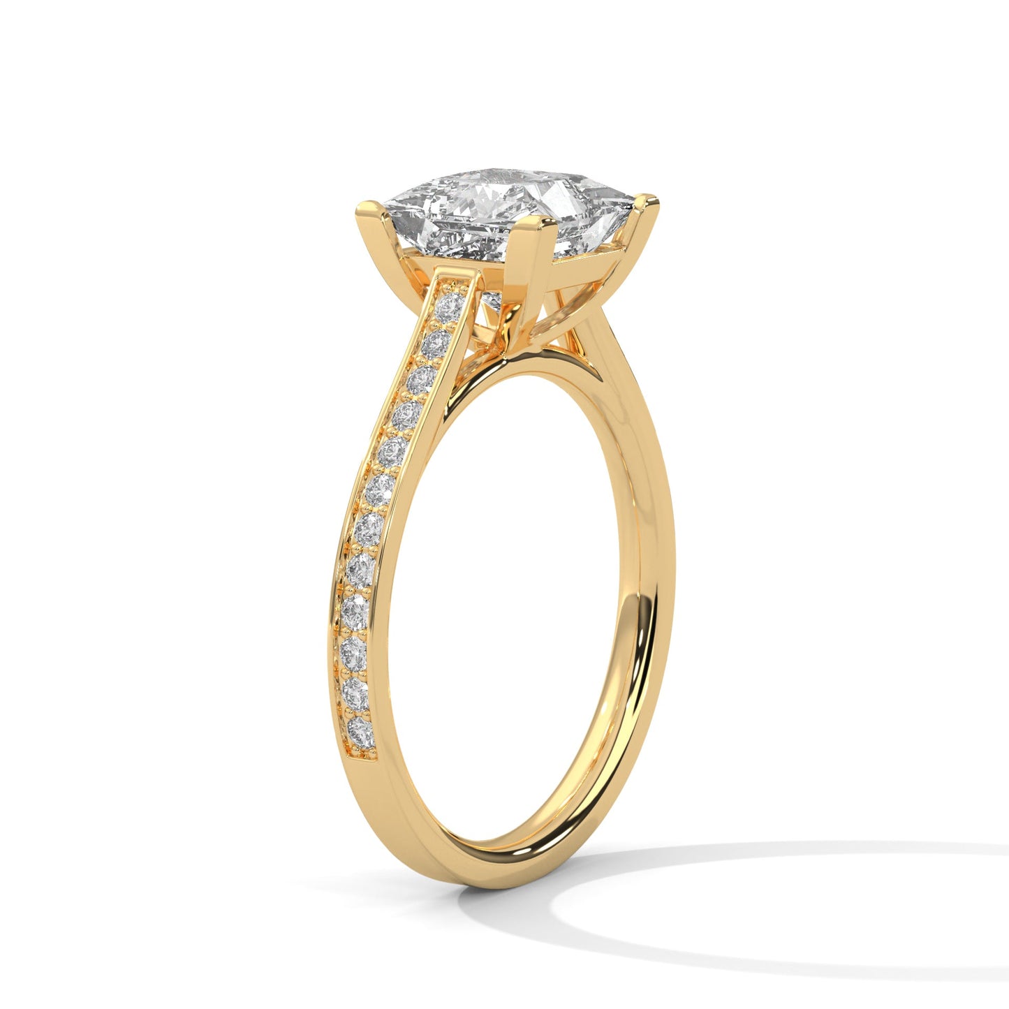 Princess-Cut Diamond Engagement Ring with Pave Band and 4-Prong Setting