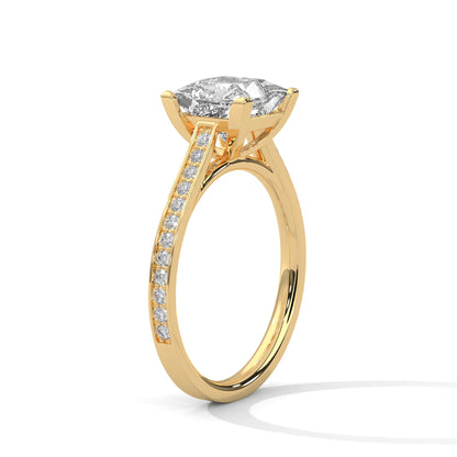 Princess-Cut Diamond Engagement Ring with Pave Band and 4-Prong Setting