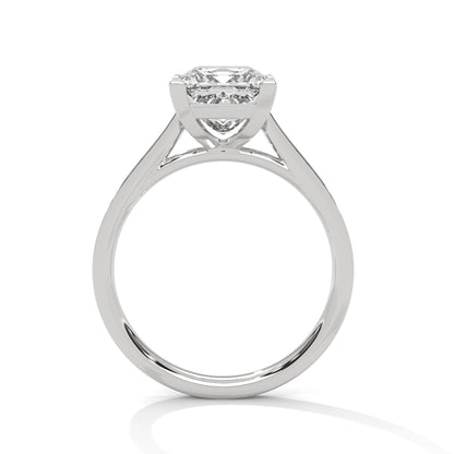 Princess-Cut Diamond Engagement Ring with Pave Band and 4-Prong Setting