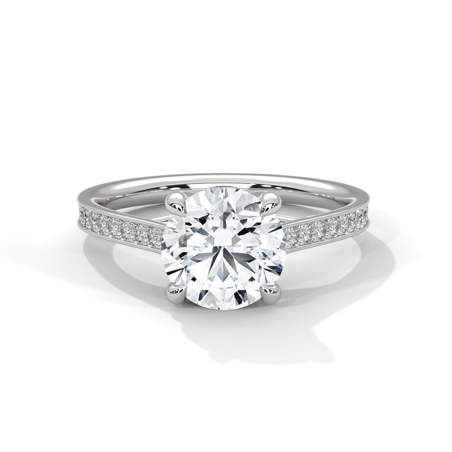 Solitaire Round-Cut Moissanite Engagement Ring with 2ct Center Stone and Pave Accents