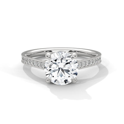 Solitaire Round-Cut Moissanite Engagement Ring with 2ct Center Stone and Pave Accents