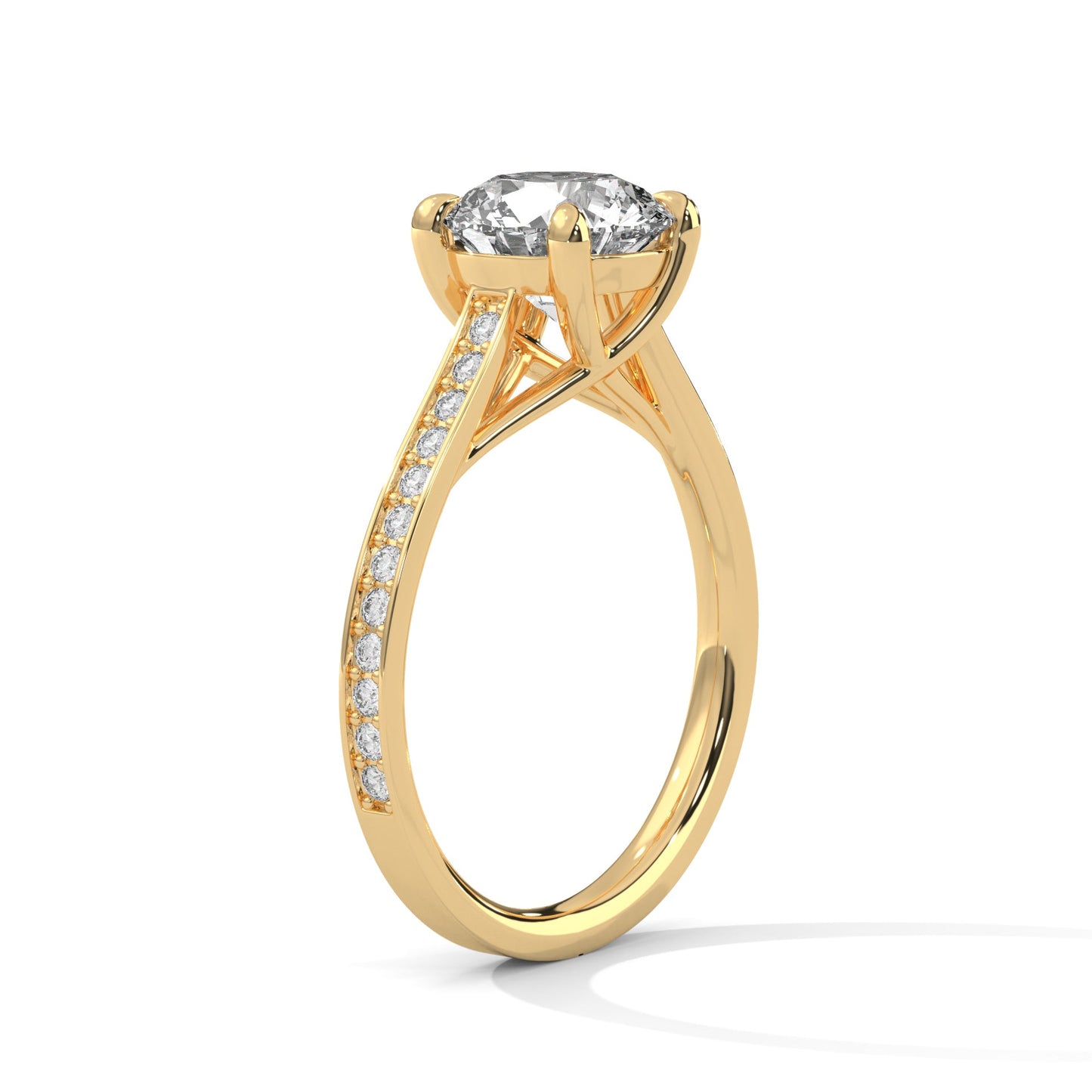 Solitaire Round-Cut Moissanite Engagement Ring with 2ct Center Stone and Pave Accents
