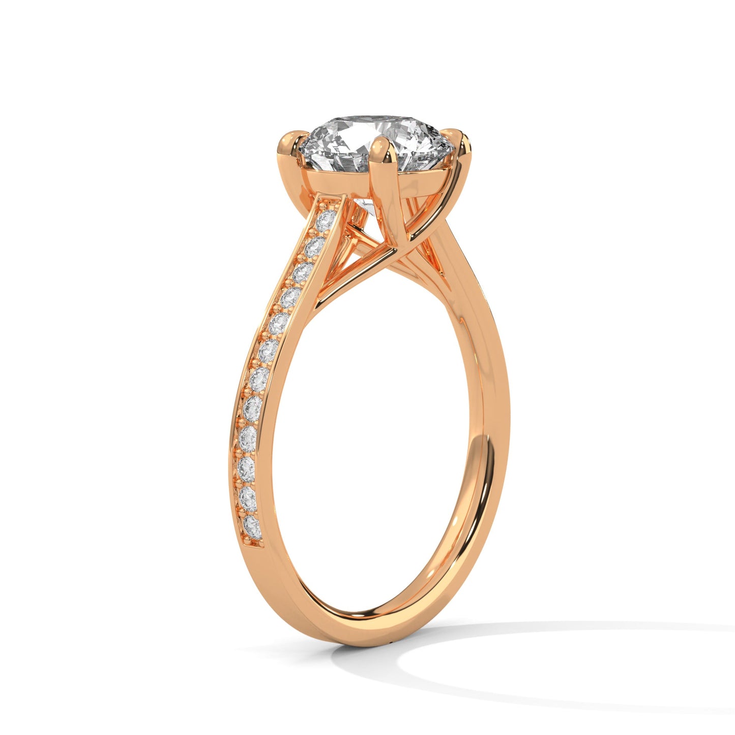 Solitaire Round-Cut Moissanite Engagement Ring with 2ct Center Stone and Pave Accents