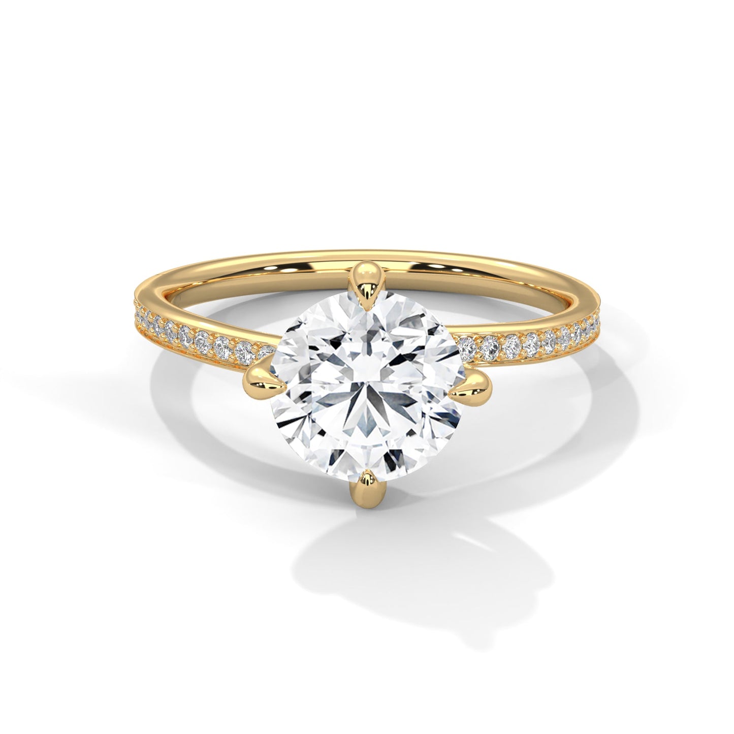 Solitaire Round-Cut Engagement Ring with Pave Band and 2ct Diamond
