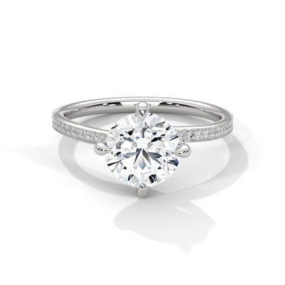 Solitaire Round-Cut Engagement Ring with Pave Band and 2ct Diamond