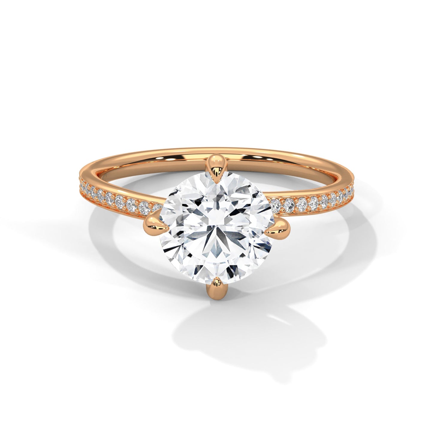 Solitaire Round-Cut Engagement Ring with Pave Band and 2ct Diamond