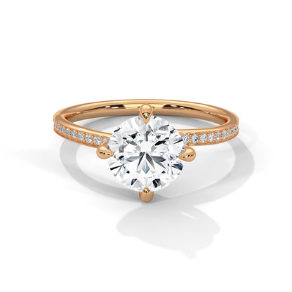 Solitaire Round-Cut Engagement Ring with Pave Band and 2ct Diamond