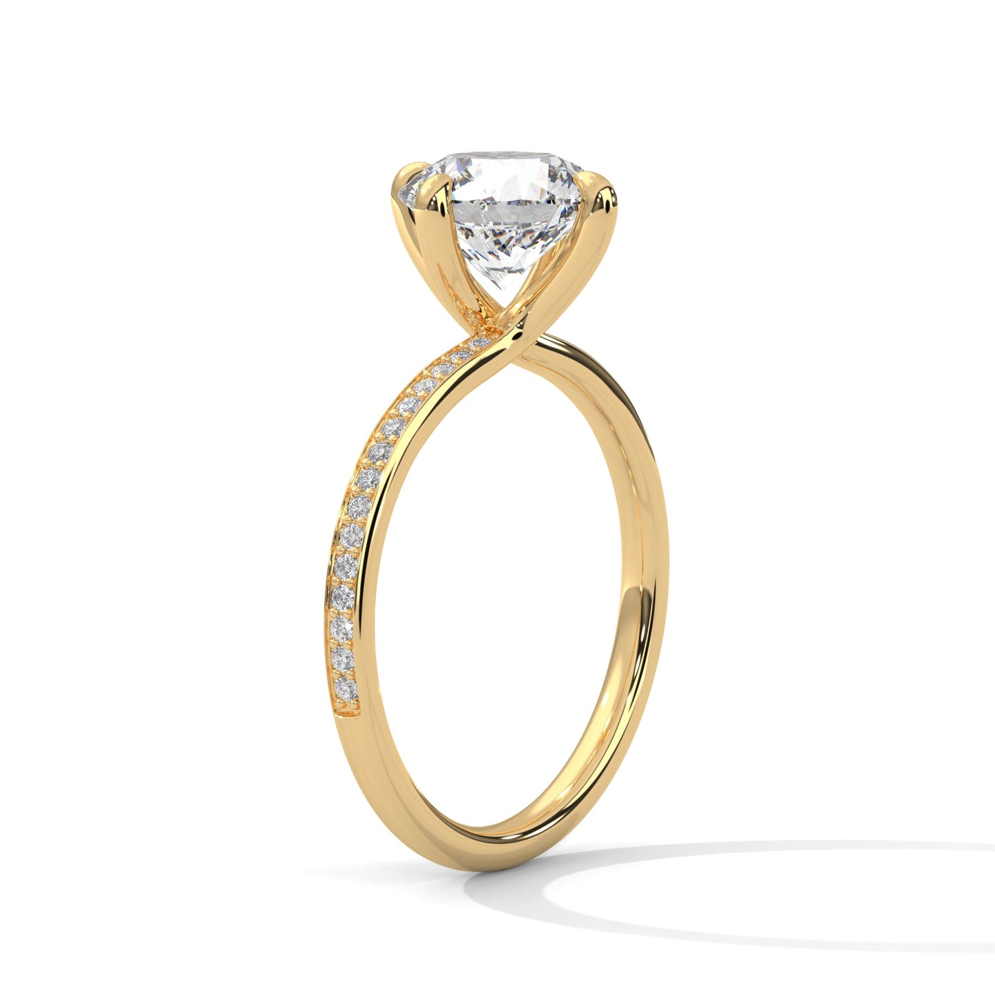 Solitaire Round-Cut Engagement Ring with Pave Band and 2ct Diamond