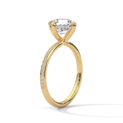 Solitaire Round-Cut Engagement Ring with Pave Band and 2ct Diamond