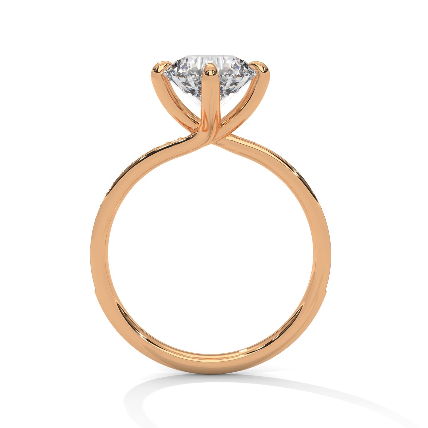 Solitaire Round-Cut Engagement Ring with Pave Band and 2ct Diamond