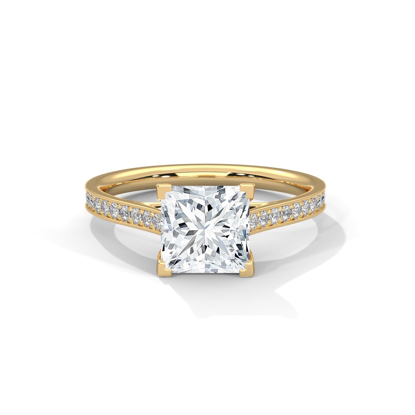 Princess-Cut Diamond Engagement Ring with Pave Band 2ct Lab-Grown Diamond(F VS)