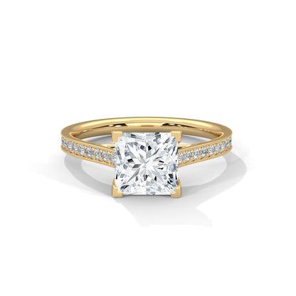 Princess-Cut Diamond Engagement Ring with Pave Band 2ct Lab-Grown Diamond(F VS)