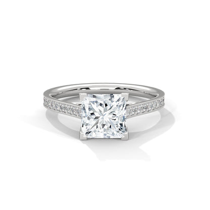 Pave 1 CT Lab Grown Diamond Princess-Cut Engagement Ring | 1.24 CTW