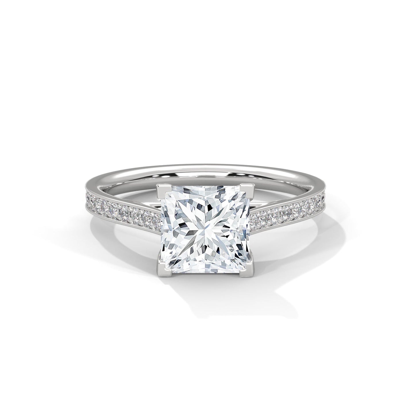 Princess-Cut Diamond Engagement Ring with Pave Band 2ct Lab-Grown Diamond(F VS)