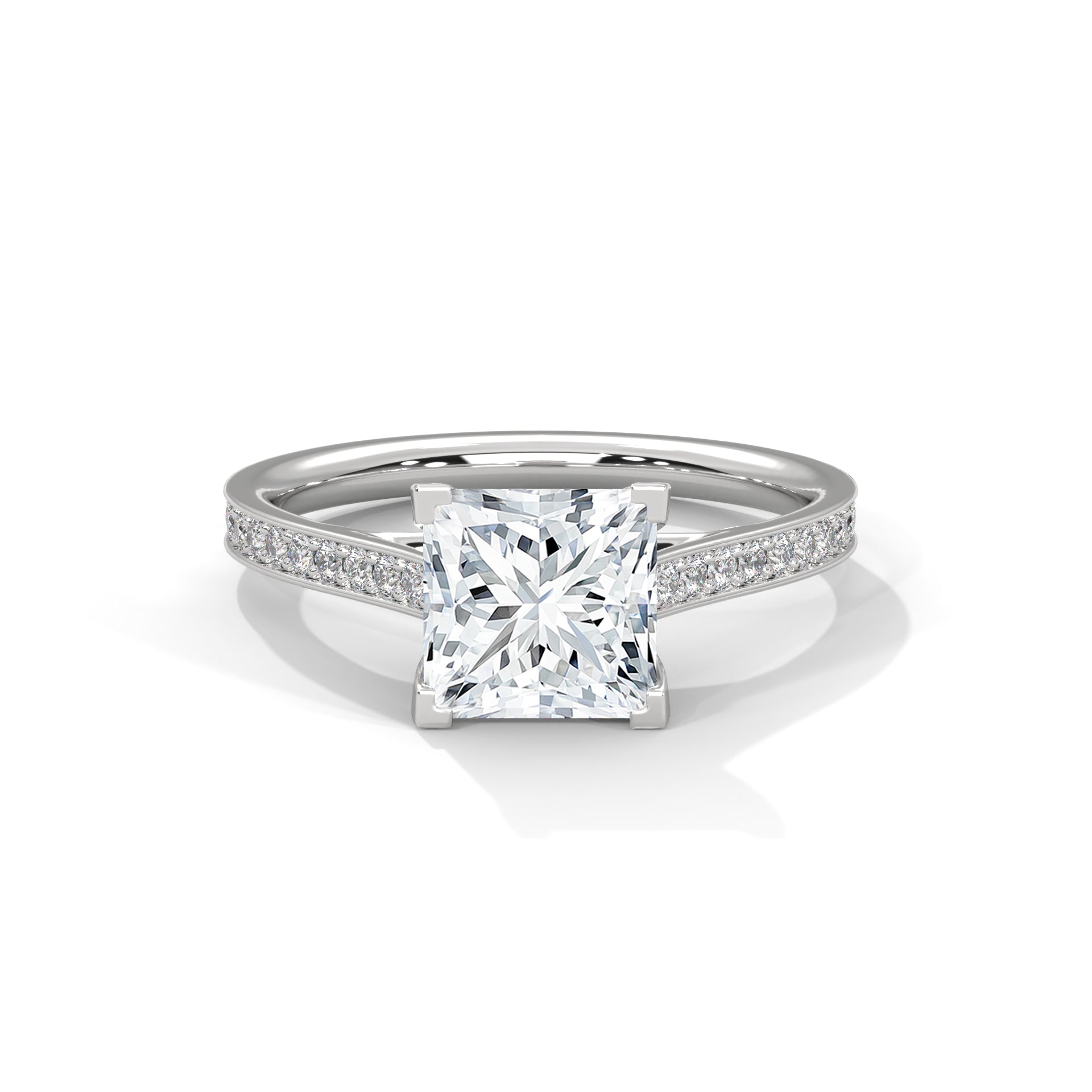 Princess-Cut Diamond Engagement Ring with Pave Band 2ct Lab-Grown Diamond(F VS)
