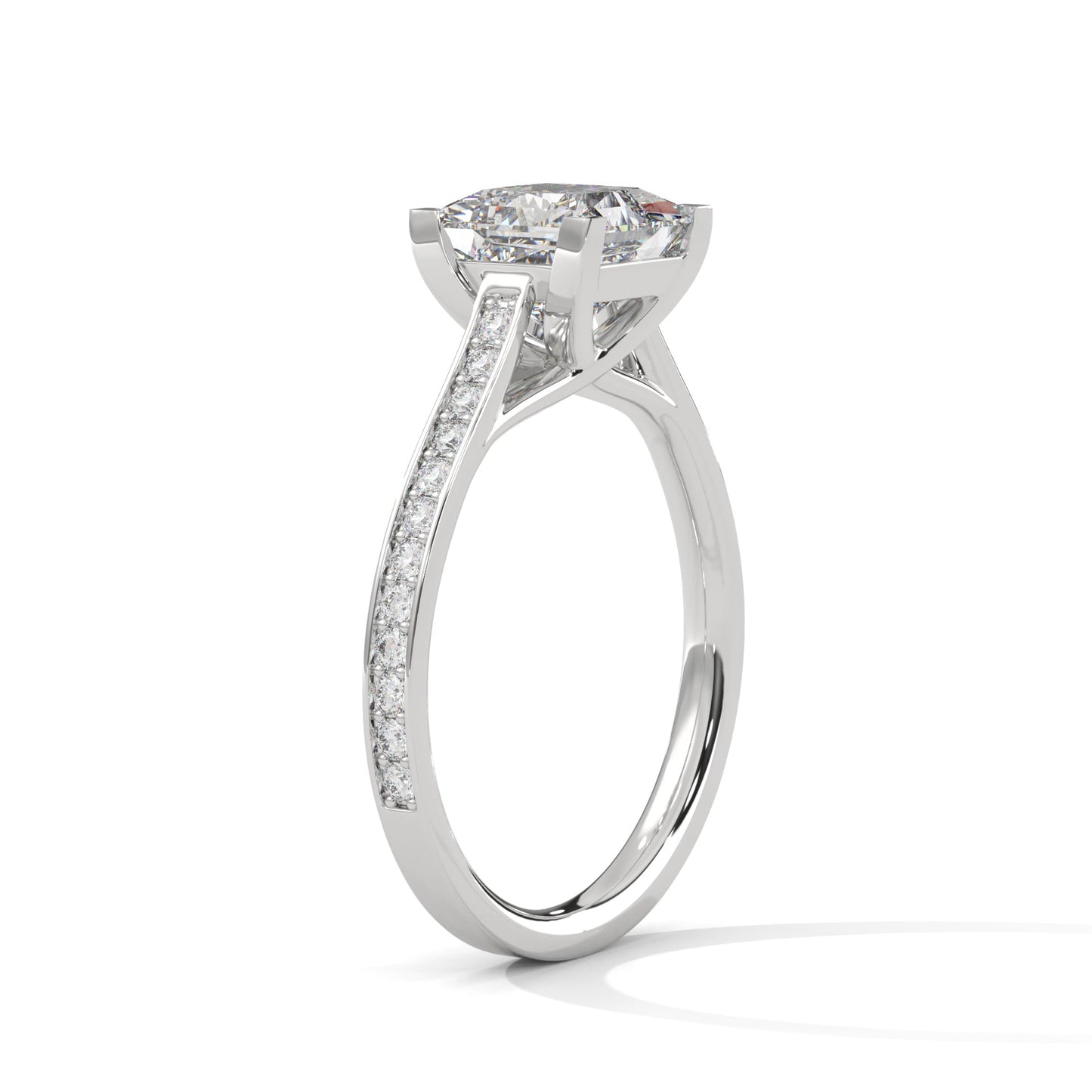 Princess-Cut Diamond Engagement Ring with Pave Band 2ct Lab-Grown Diamond(F VS)