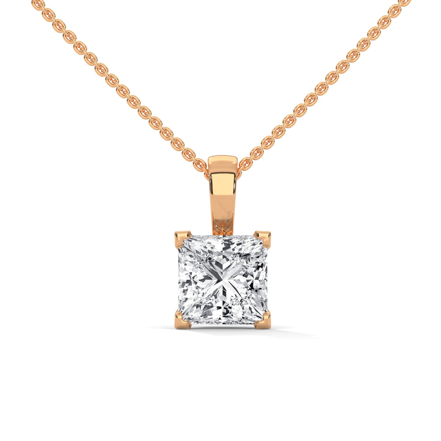 Princess-Cut Diamond Pendant Necklace 2.00ct E-VS1 | 14K Gold | 16” & 18” Chain
