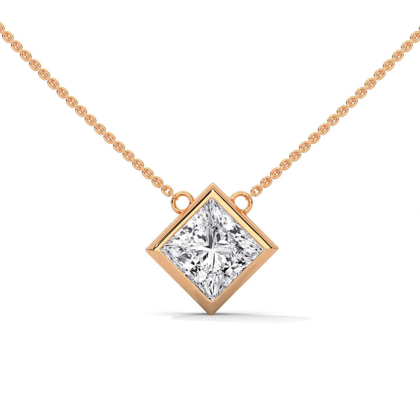 Floating Princess-Cut Diamond Pendant Necklace 2.00ct E-VS1 | 14K Gold| 16” & 18” Chain