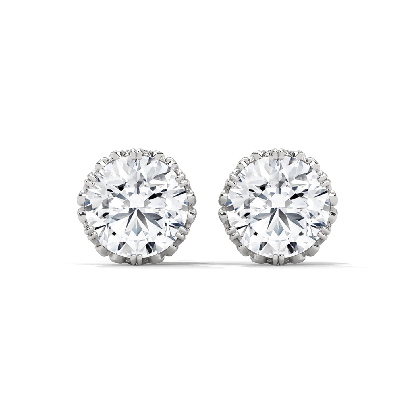 Vintage-Inspired Round Diamond Stud Earrings in 14K Gold| 2-6 CTW