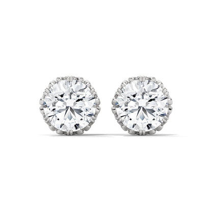 Vintage-Inspired Round Diamond Stud Earrings in 14K Gold| 2-6 CTW