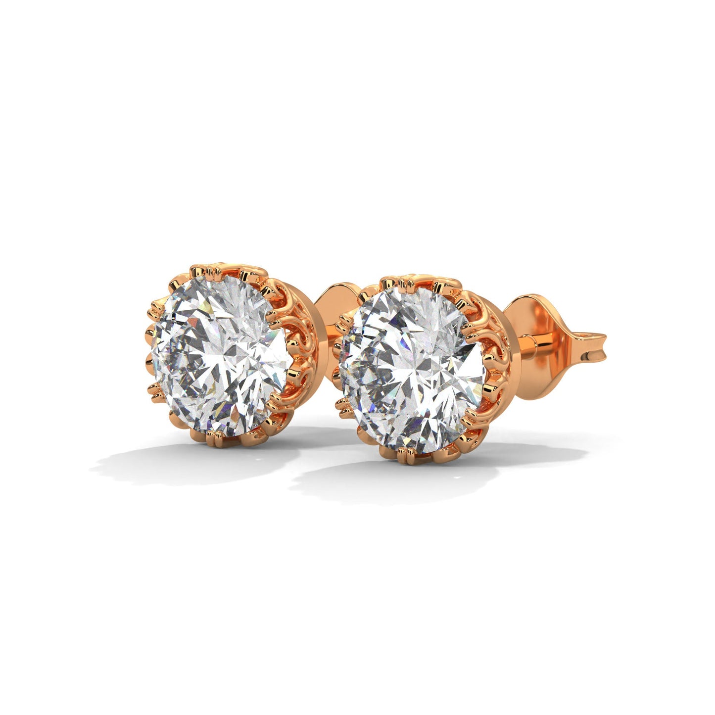 Vintage-Inspired Round Diamond Stud Earrings in 14K Gold| 2-6 CTW