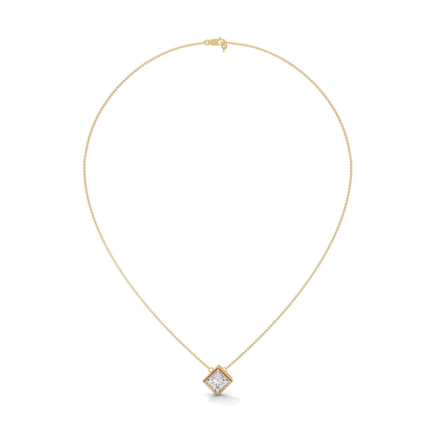 Floating Princess-Cut Diamond Pendant Necklace 2.00ct E-VS1 | 14K Gold| 16” & 18” Chain
