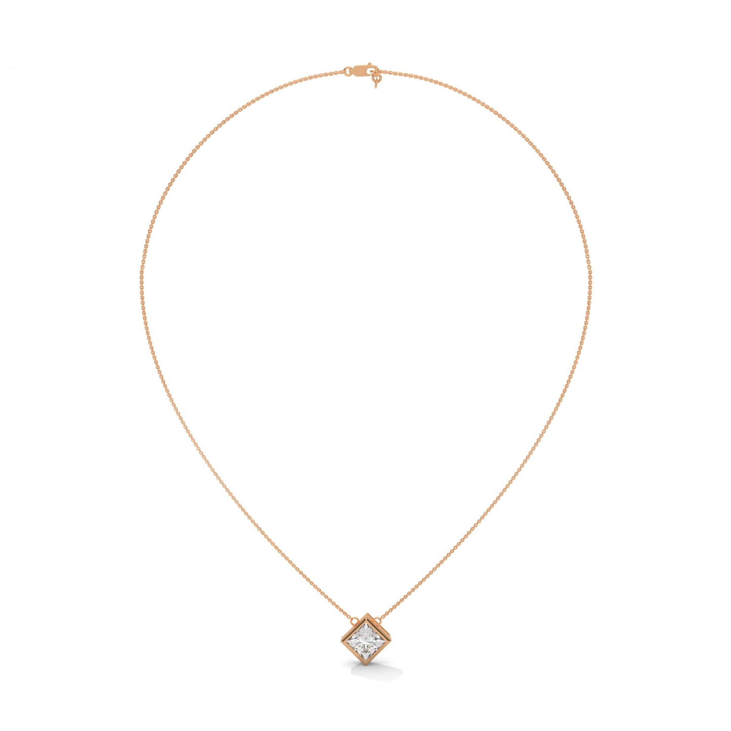 Floating Princess-Cut Diamond Pendant Necklace 2.00ct E-VS1 | 14K Gold| 16” & 18” Chain