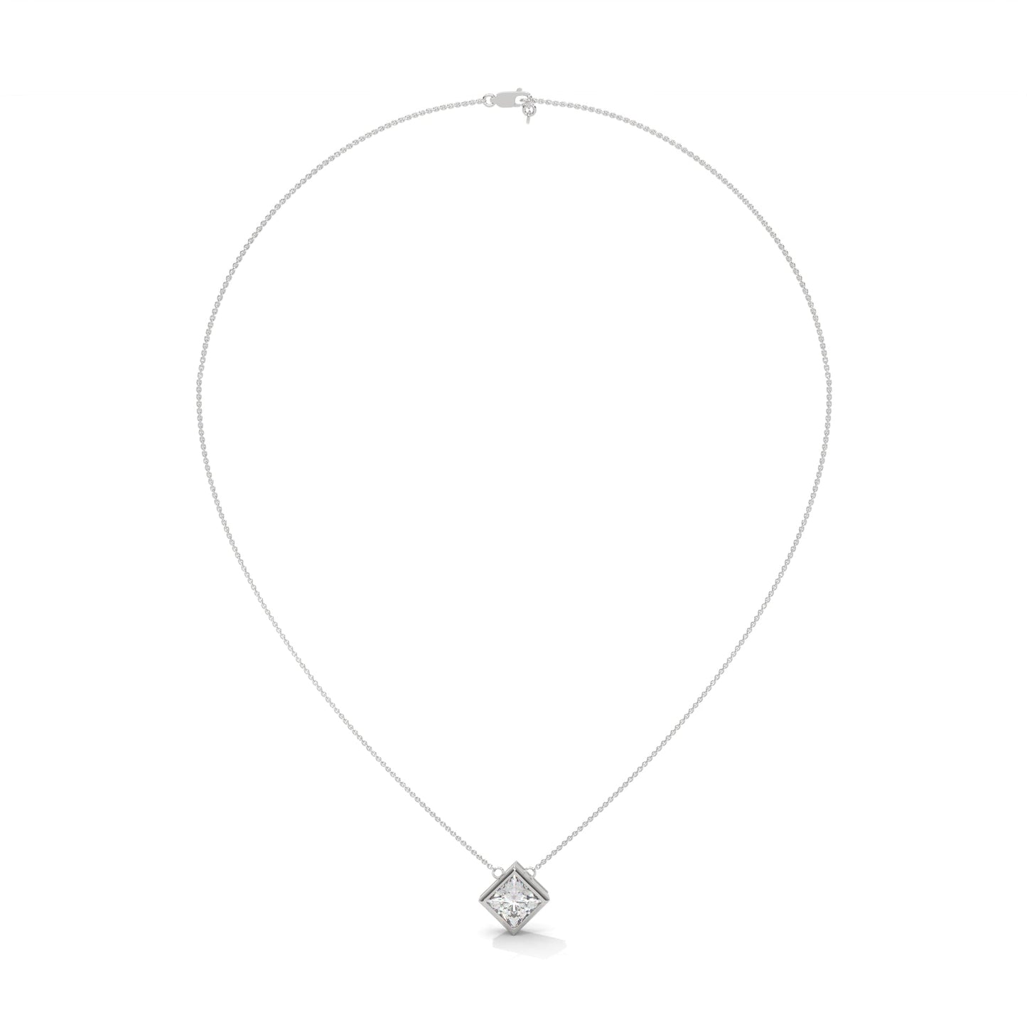 Floating Princess-Cut Diamond Pendant Necklace 2.00ct E-VS1 | 14K Gold| 16” & 18” Chain