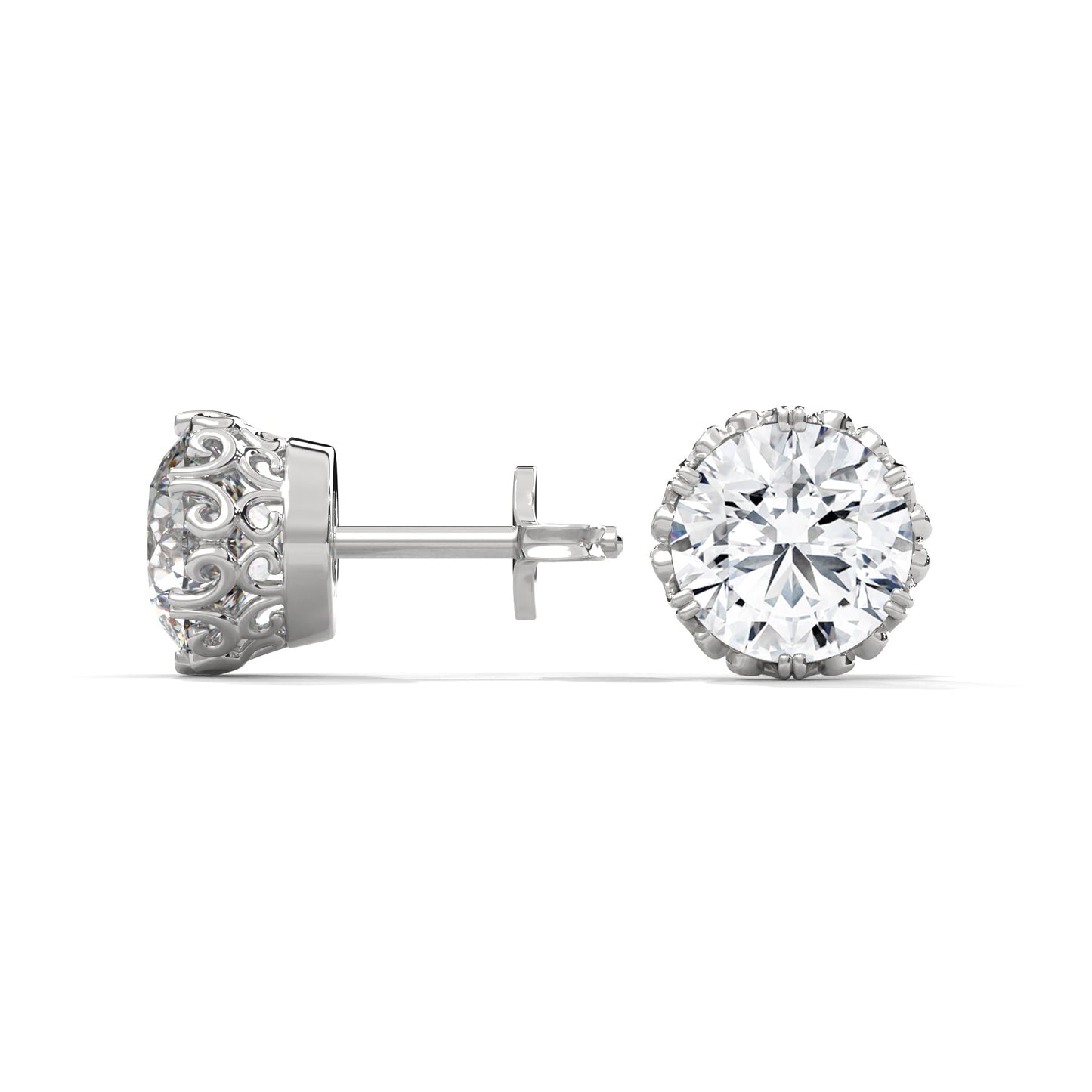 Vintage-Inspired Round Diamond Stud Earrings in 14K Gold| 2-6 CTW