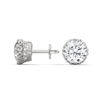 Vintage-Inspired Round Diamond Stud Earrings in 14K Gold| 2-6 CTW