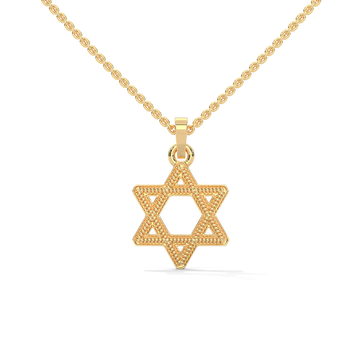 Divine Radiance: 14K Gold Star of David Pendant with Milgrain Detailing