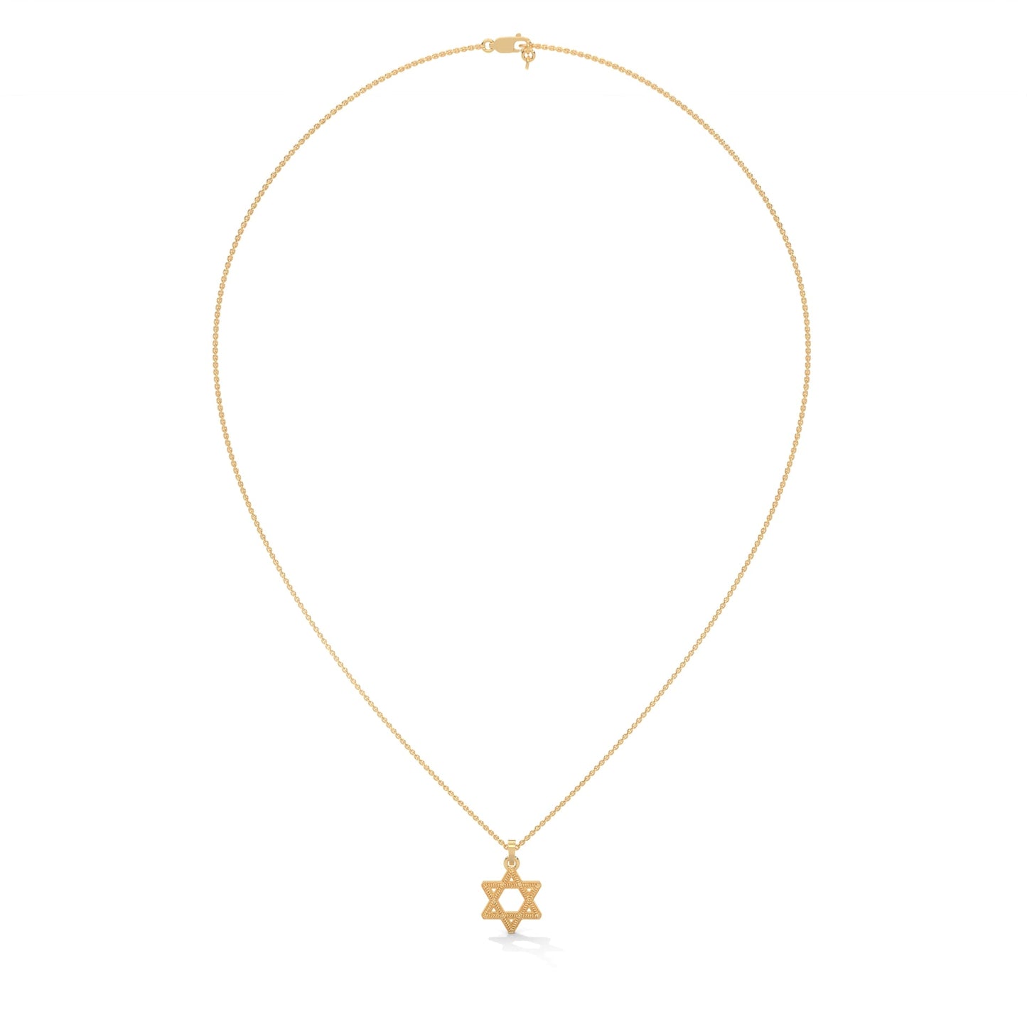 Divine Radiance: 14K Gold Star of David Pendant with Milgrain Detailing