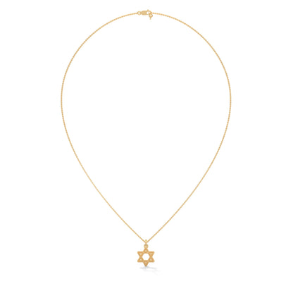 Divine Radiance: 14K Gold Star of David Pendant with Milgrain Detailing