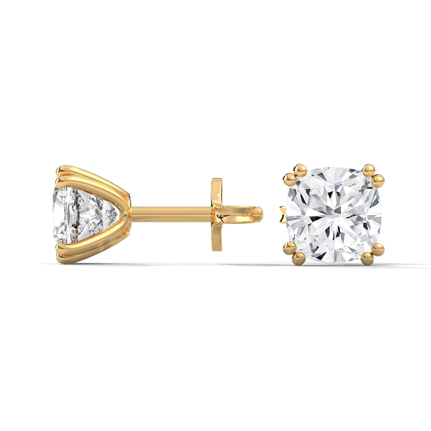Cushion Cut Solitaire Diamond Stud Earrings | 14K Gold| 2-6ctw