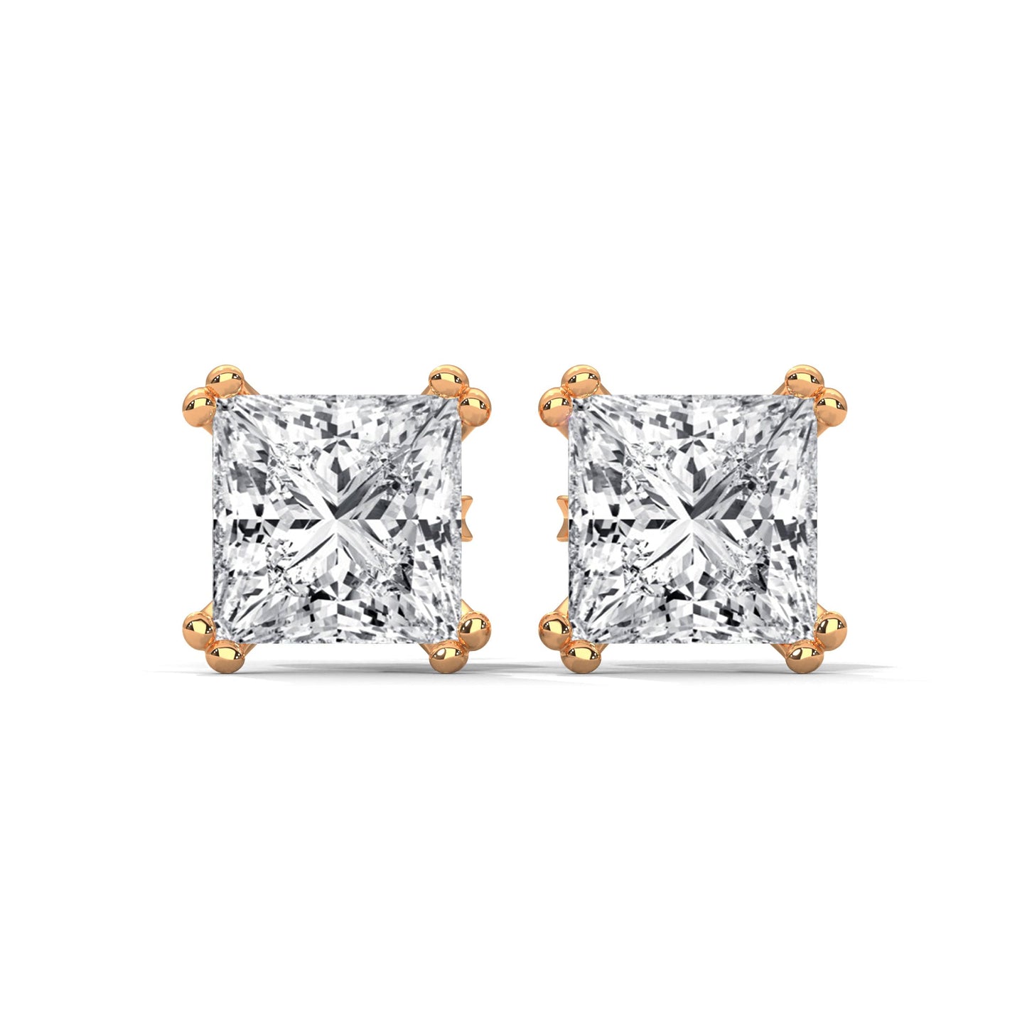 Princess Cut Solitaire Diamond 14K Gold Stud Earrings| 2-6ctw