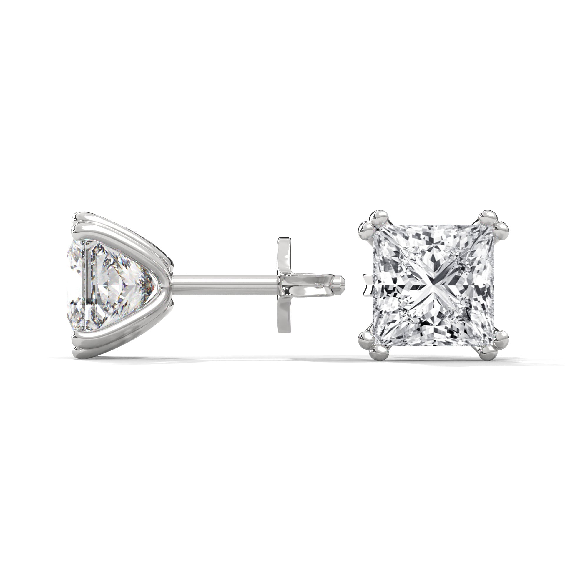 Princess Cut Solitaire Diamond 14K Gold Stud Earrings| 2-6ctw