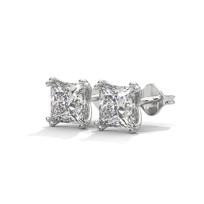 Princess Cut Solitaire Diamond 14K Gold Stud Earrings| 2-6ctw