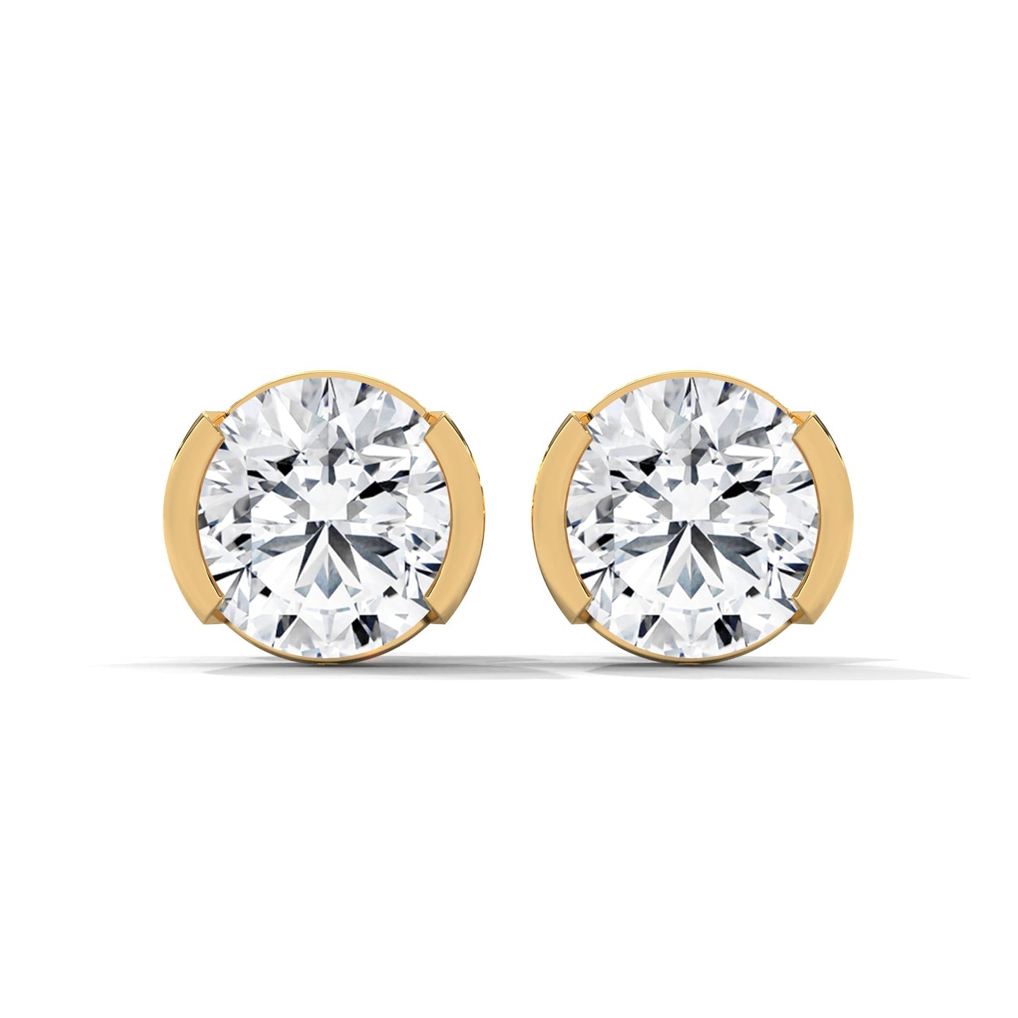Bezel Set Round Cut Diamond 14K Gold Stud Earrings | 2-6ctw