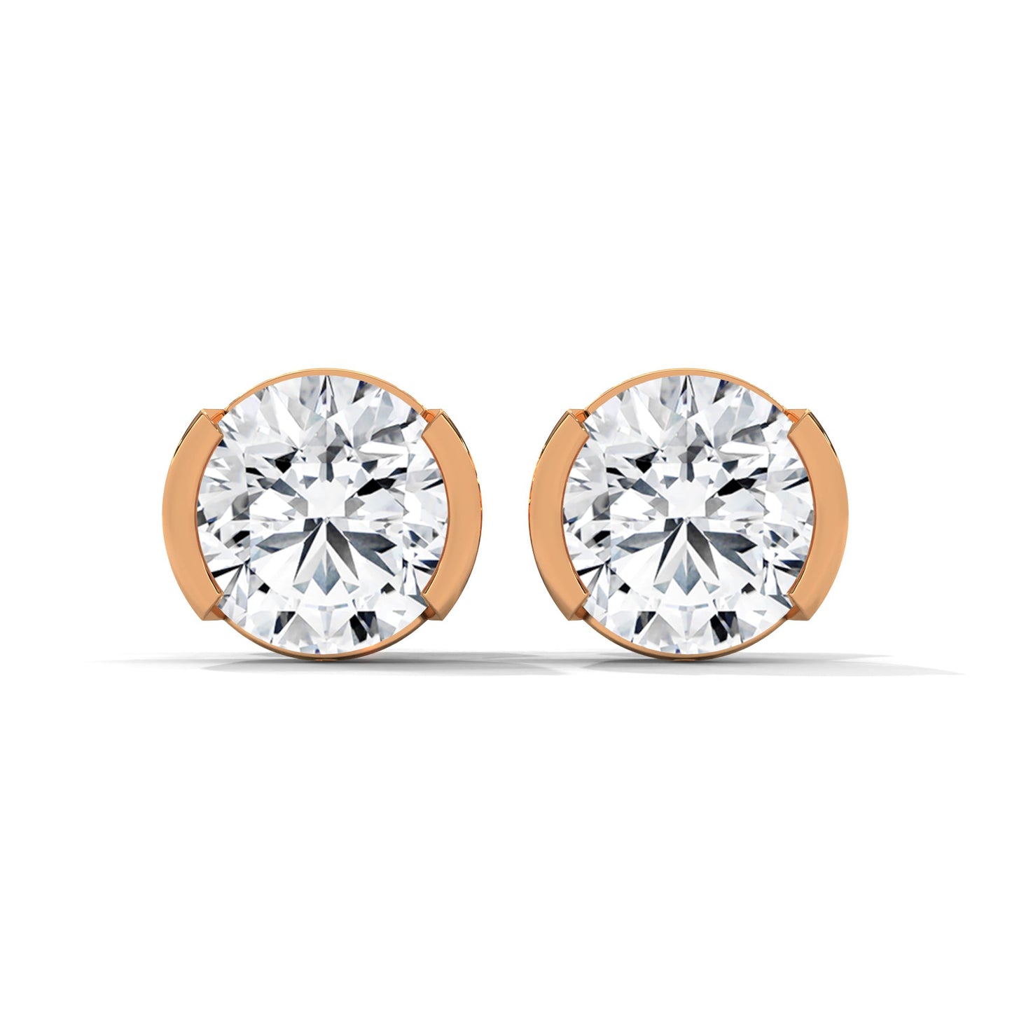 Bezel Set Round Cut Diamond 14K Gold Stud Earrings | 2-6ctw
