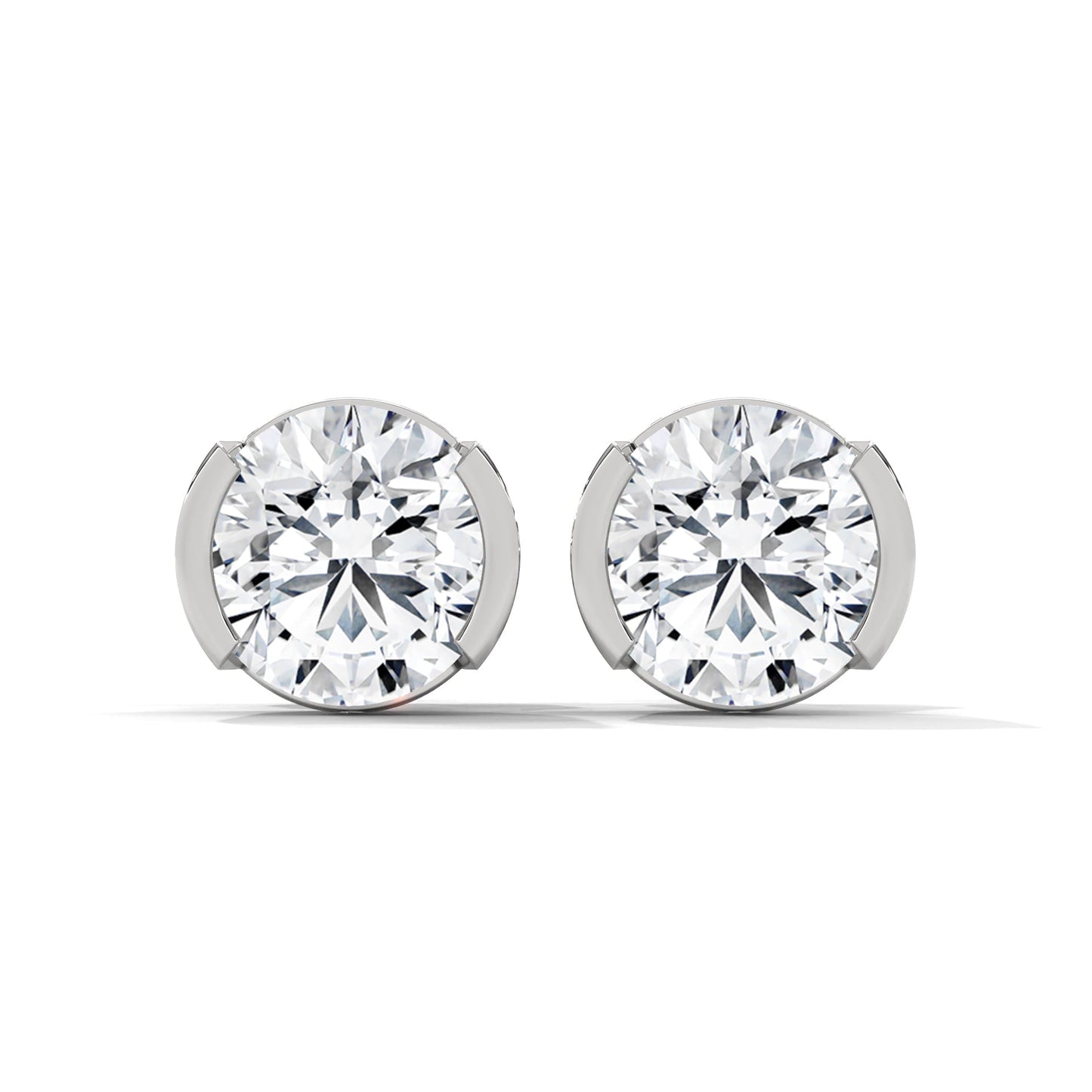 Bezel Set Round Cut Diamond 14K Gold Stud Earrings | 2-6ctw